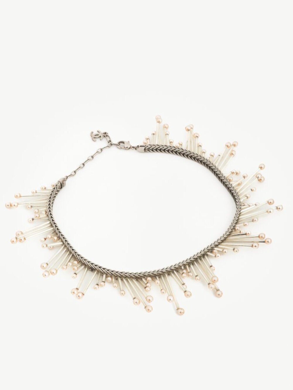 Chanel 98P Silver-Tone Faux-Pearl-Embellished Chain Choker Necklace